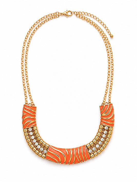 Coral Glow Crystal Statement Necklace
