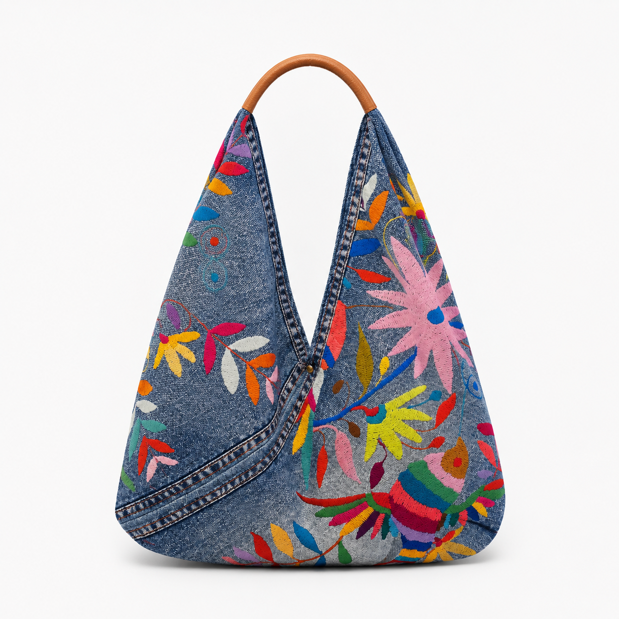 Floral Denim-Style Lightweight Tote Bag