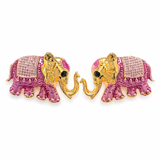 Royal Elephant Stud Earrings (Pink & Gold Charm)