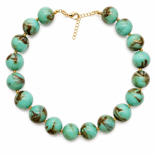 Ocean Marble Statement Beaded Necklace – Mint Green