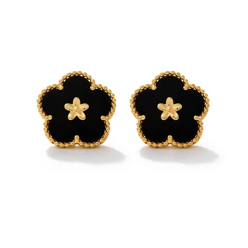 Noir Clover Gold Stud Earrings