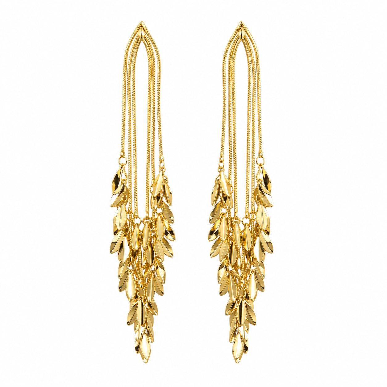 Golden Leaf Cascade Statement Earrings