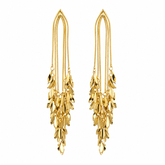 Golden Leaf Cascade Statement Earrings