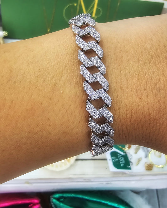 Cuban Link Pavé Bracelet – Silver Shine