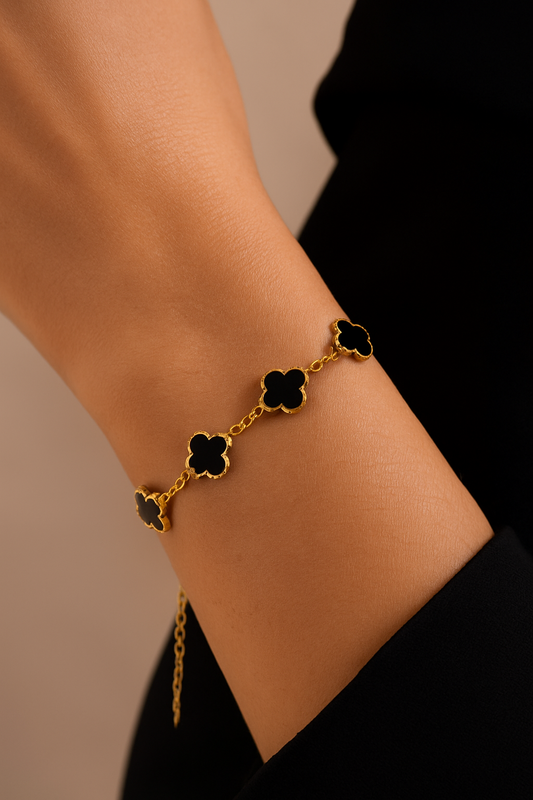 18K Gold-Plated Black Clover Bracelet