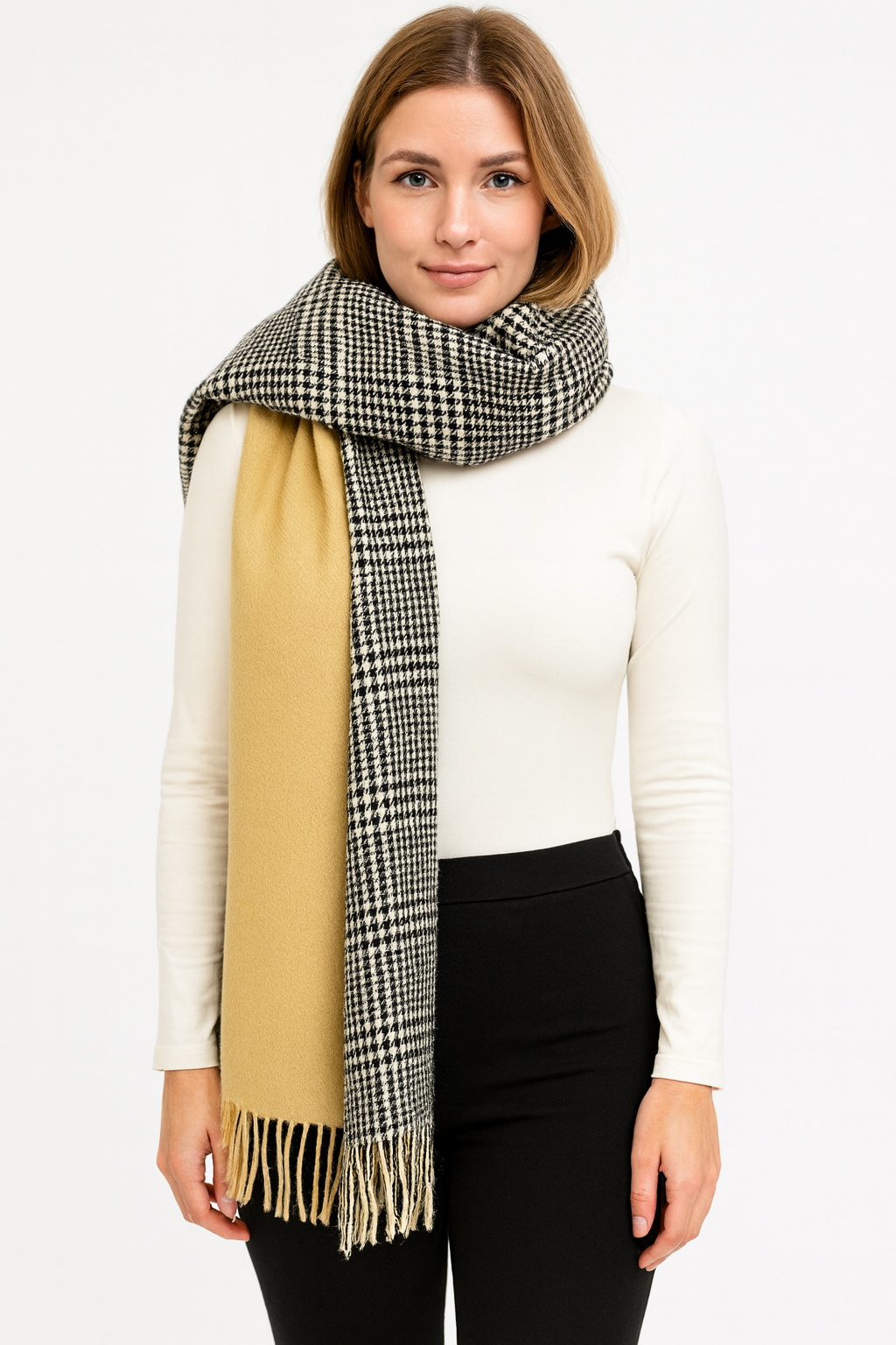 Reversible Houndstooth & Camel Scarf