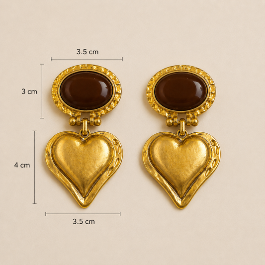 Vintage Heart Drop Earrings – Antique Gold Statement Earrings