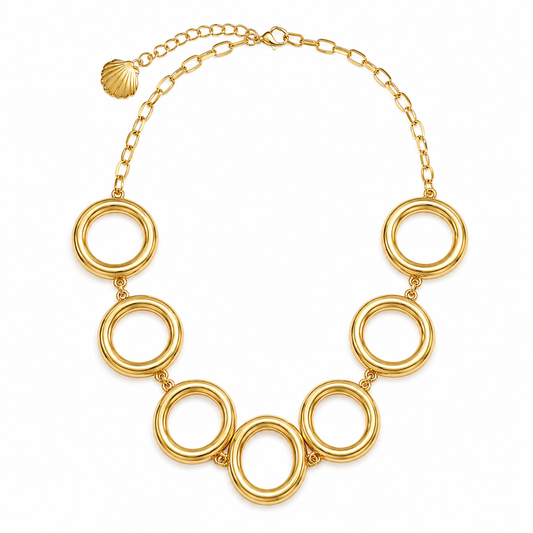 Stainless Steel Gold Circle Statement Necklace