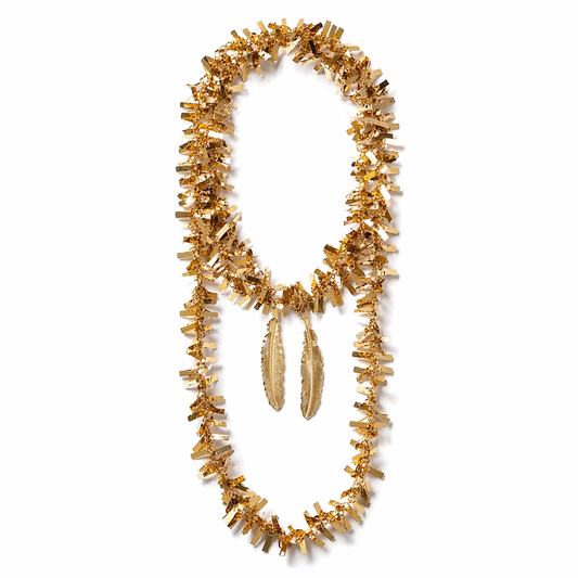 Golden Feather Fringe Statement Necklace