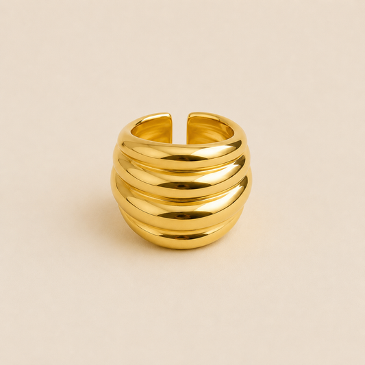 Golden Layers Statement Ring – Waterproof Adjustable Ring