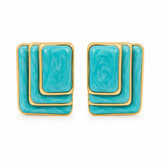 Turquoise 3D Geometric Statement Earrings