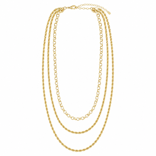 Golden Triple Layer Rope Chain Necklace