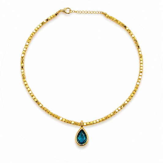 Sapphire Drop Beaded Necklace