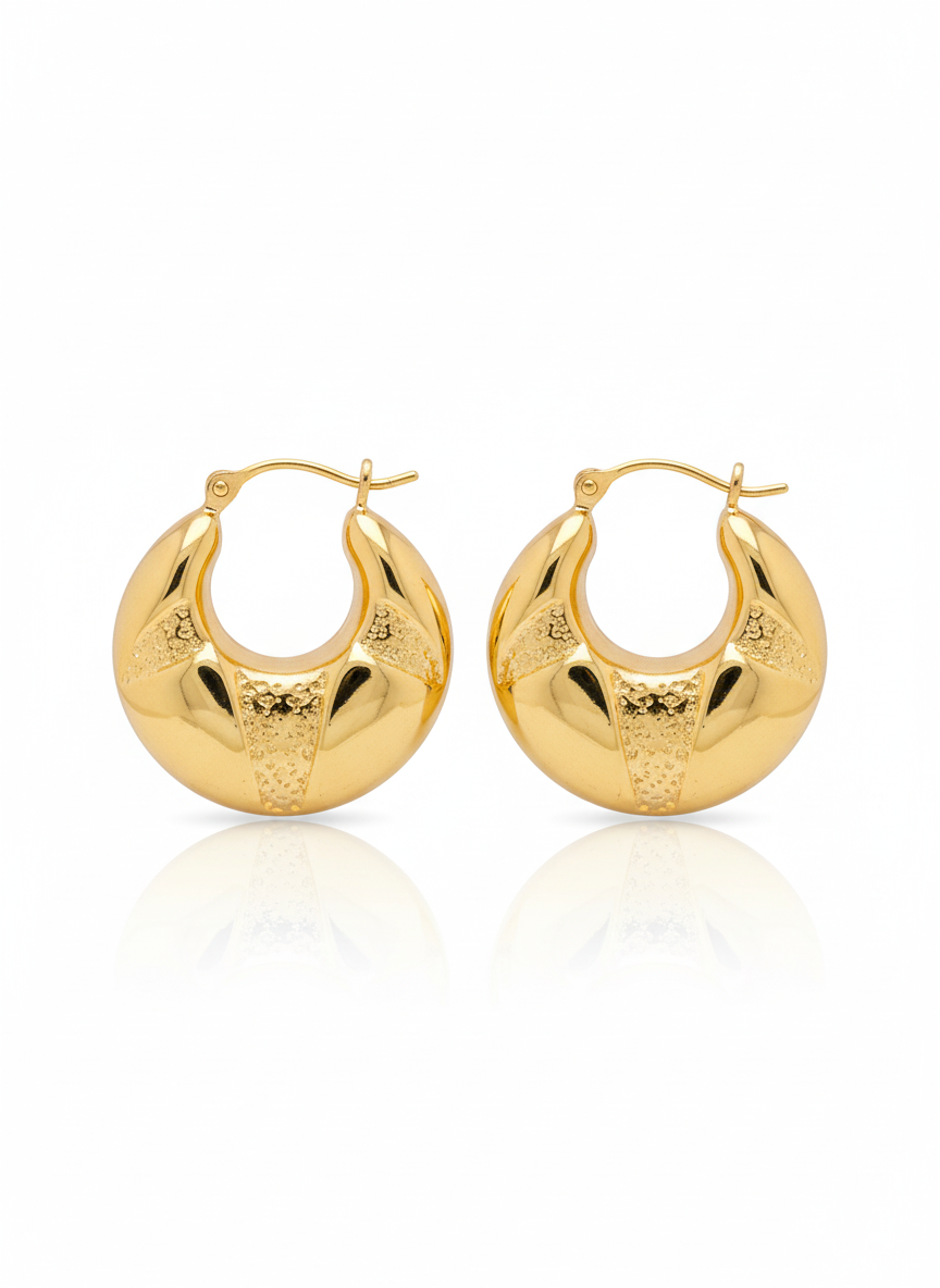 Artisanal Gold Textured Crescent Hoop Earrings