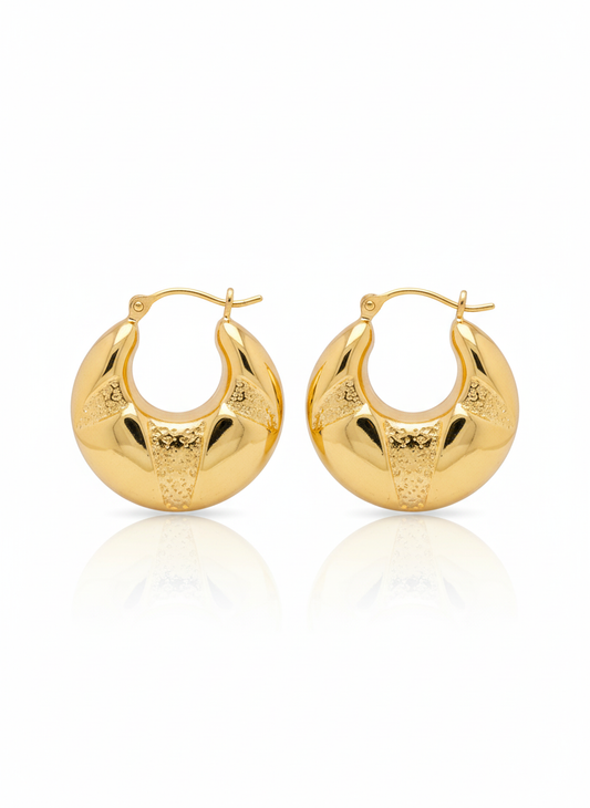 Artisanal Gold Textured Crescent Hoop Earrings