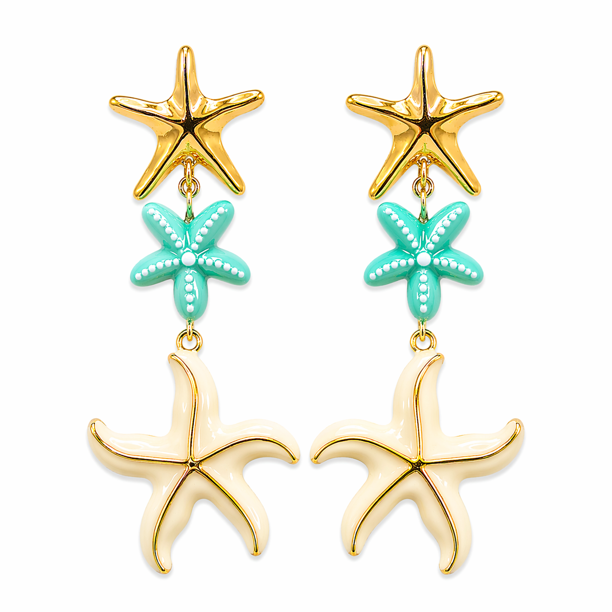 Starfish Drop Earrings (Ocean Ivory & Aqua)