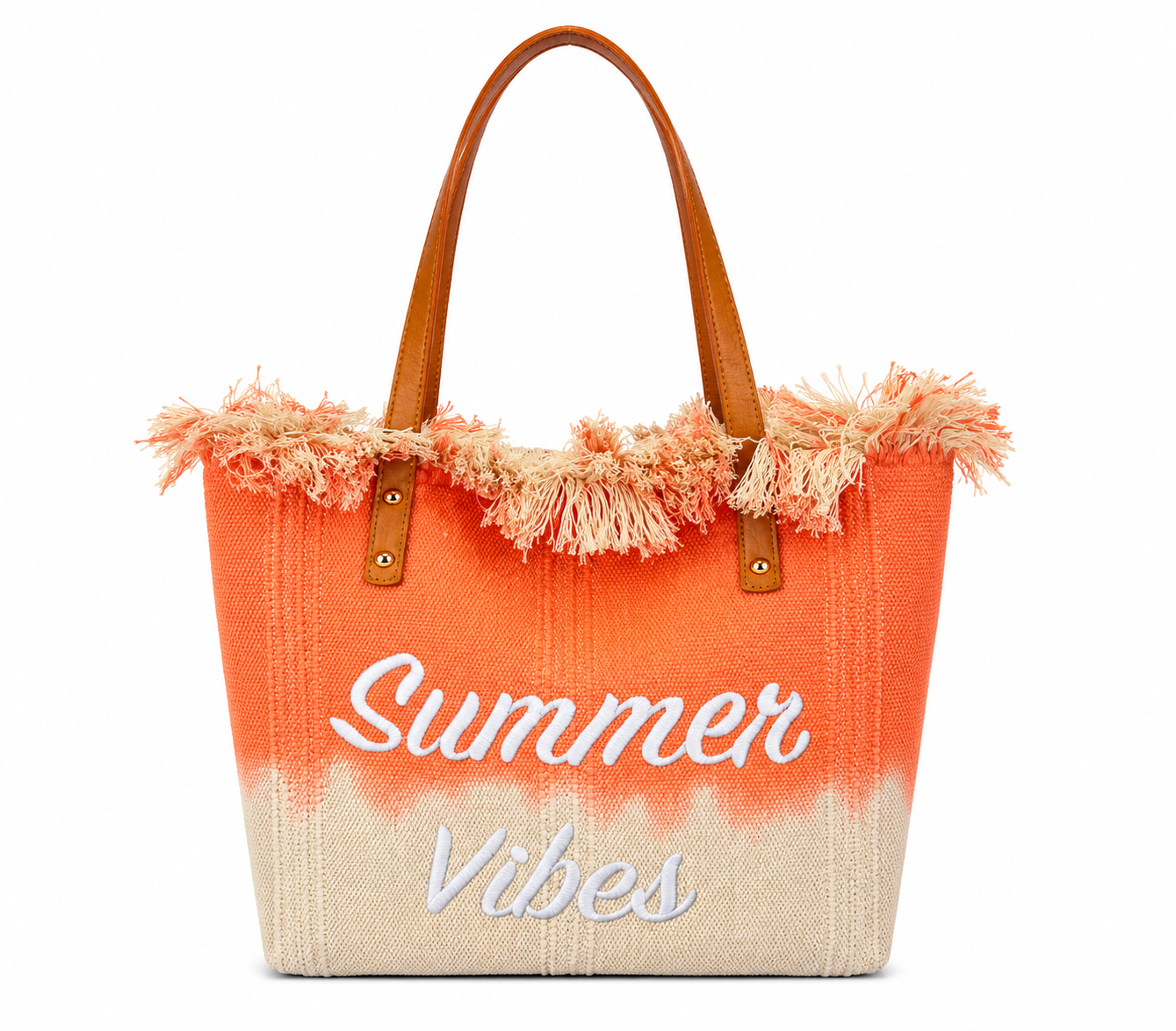 Coral Summer Vibes Fringe Tote Bag
