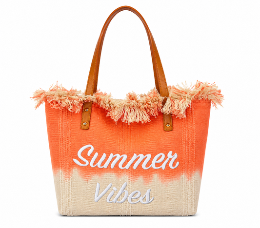 Coral Summer Vibes Fringe Tote Bag