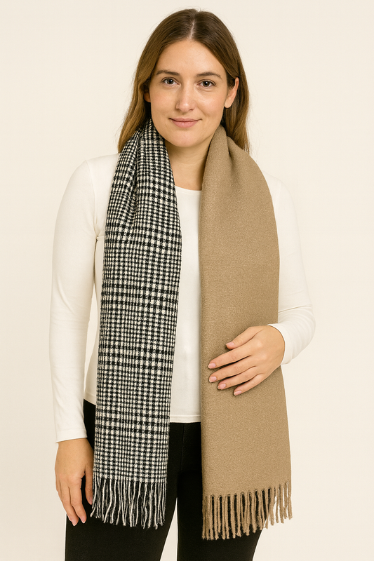 Reversible Houndstooth & Taupe Scarf