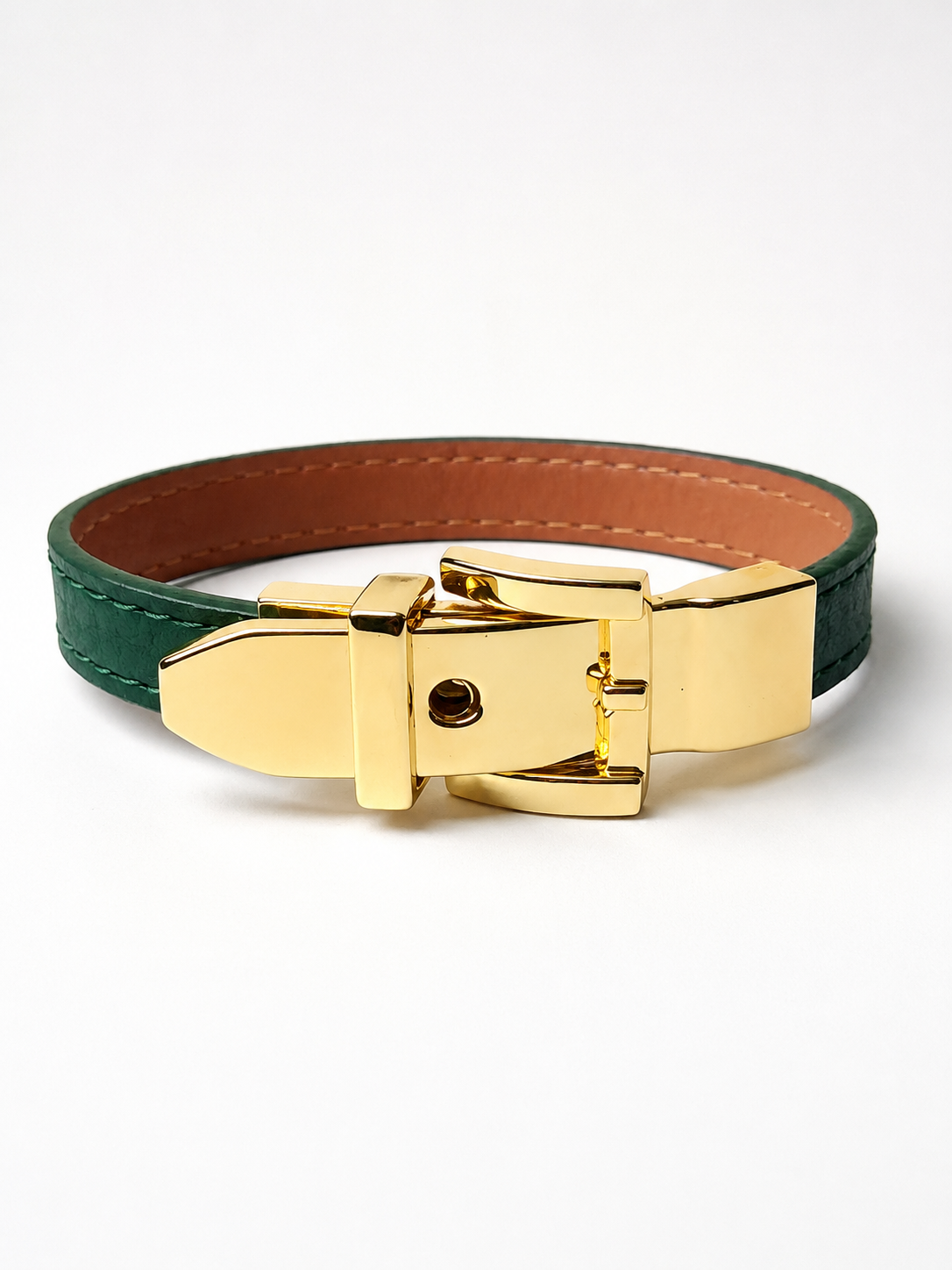 Emerald Luxe Leather Buckle Bracelet