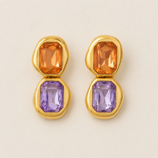Amber & Lilac Gemstone Earrings