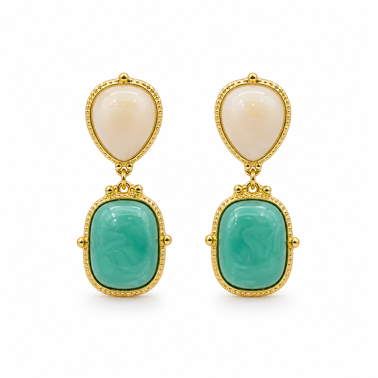 Ivory & Seafoam Drop Statement Earrings