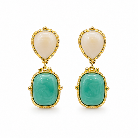 Ivory & Seafoam Drop Statement Earrings