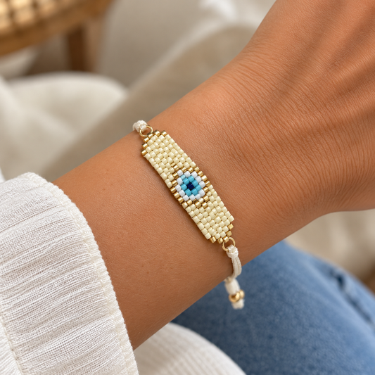 Ivory Evil Eye Beaded Bracelet