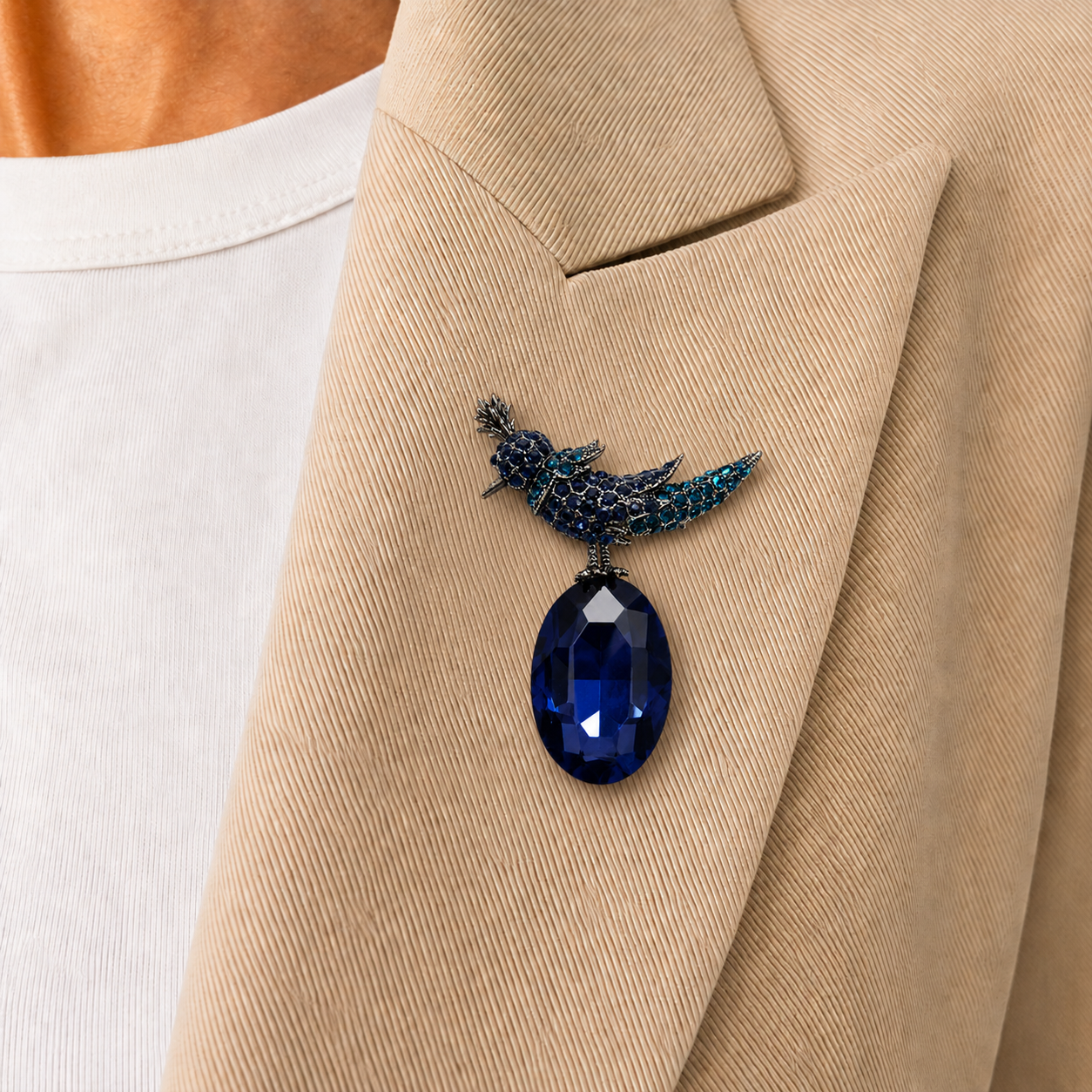 Midnight Blue Crystal Bird Brooch