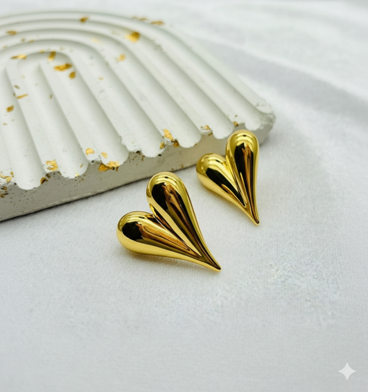 Golden Heart-Textured Curve Studs