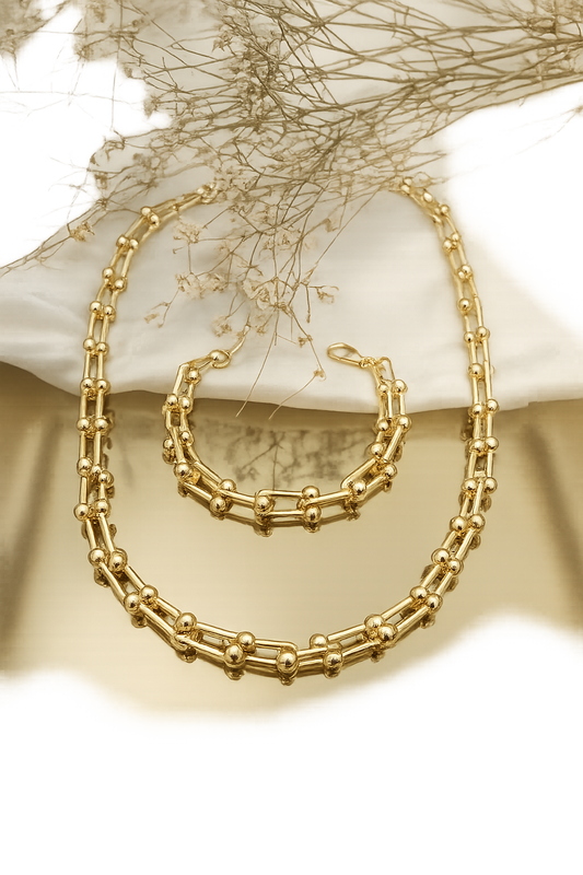 Golden Orbit Necklace & Bracelet Set