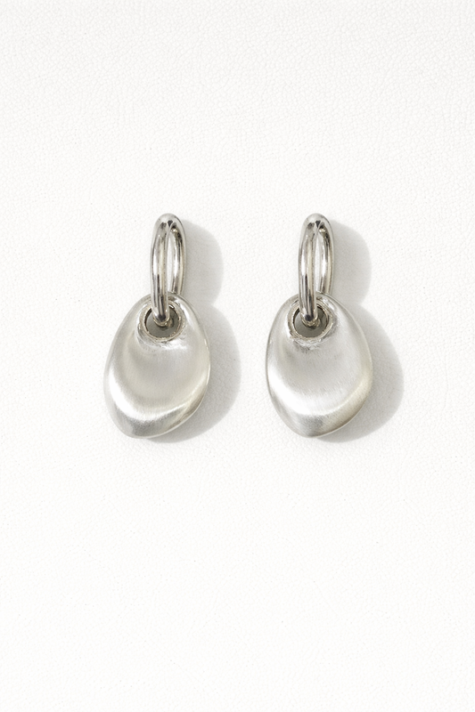 Silver Sculpted Drop Hoop Earrings