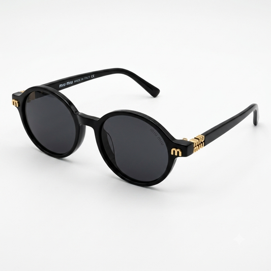 Classic Round Sunglasses with Ornate Gold Temples