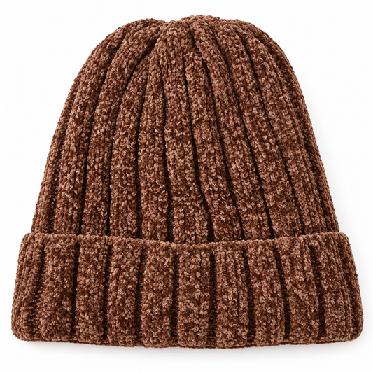 Cozy Ribbed Chenille Beanie – Brown