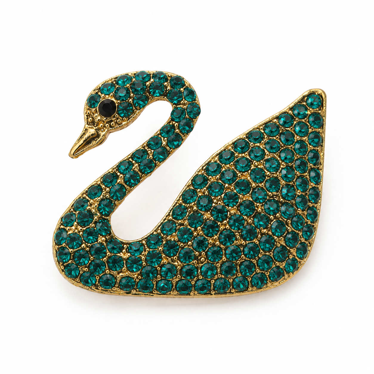 Emerald Swan Crystal Brooch