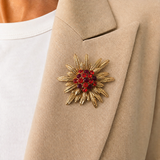 Ruby Sunburst Statement Brooch