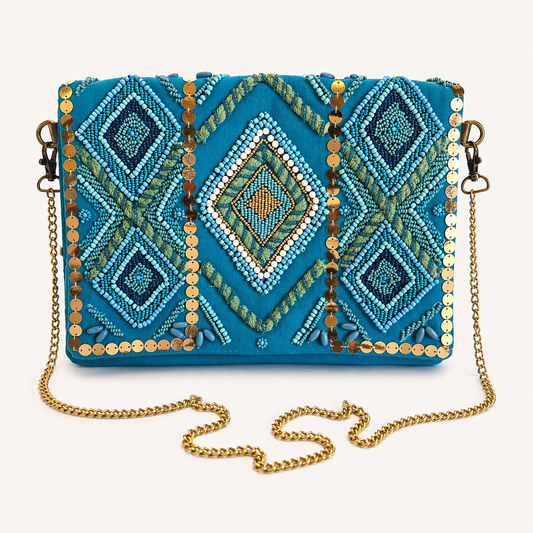 Turquoise Beaded Luxe Clutch & Crossbody