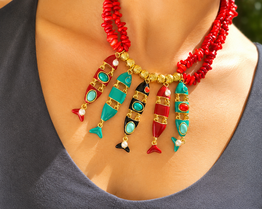 Mediterranean Fish Charm Statement Necklace