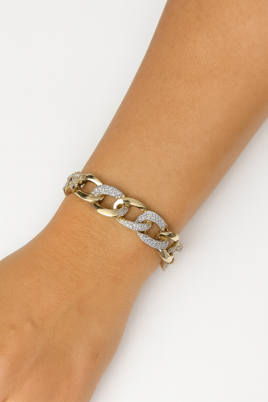 18K Gold-Plated Cuban Link Bracelet with Pave Accents