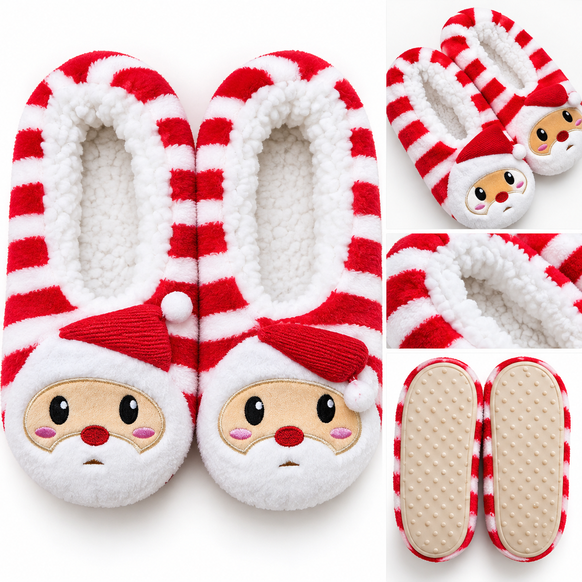 Candy Cane Santa Plush House Slippers 🎅🏻❤️