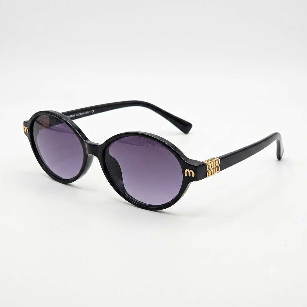 Oval Black Sunglasses with Purple Gradient Lenses