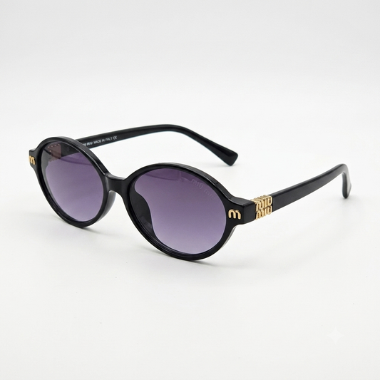Oval Black Sunglasses with Purple Gradient Lenses