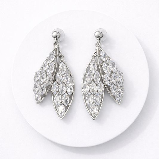Crystal Leaf Drop Statement Earrings