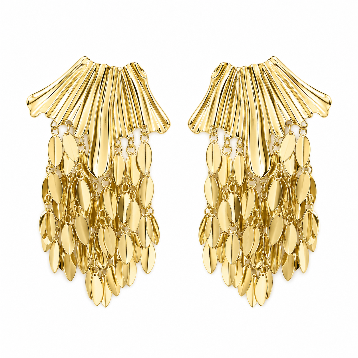 Golden Leaf Fringe Statement Earrings