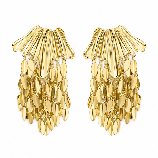Golden Leaf Fringe Statement Earrings