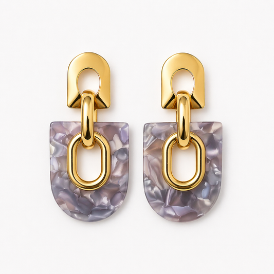 Marble Luxe Drop Earrings – Gold Statement