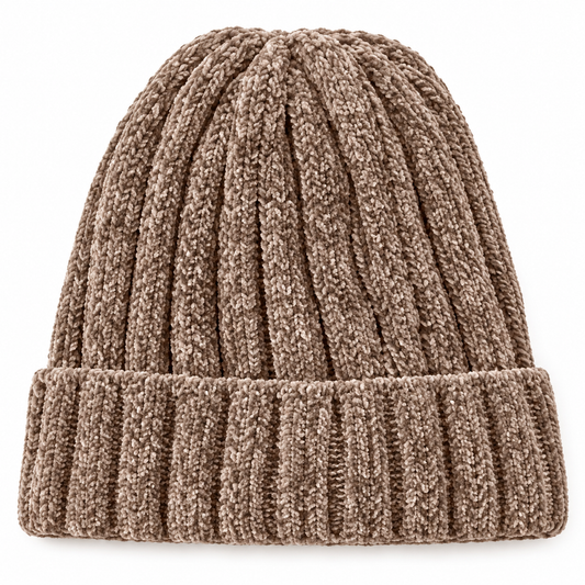 Cozy Ribbed Chenille Beanie – Taupe