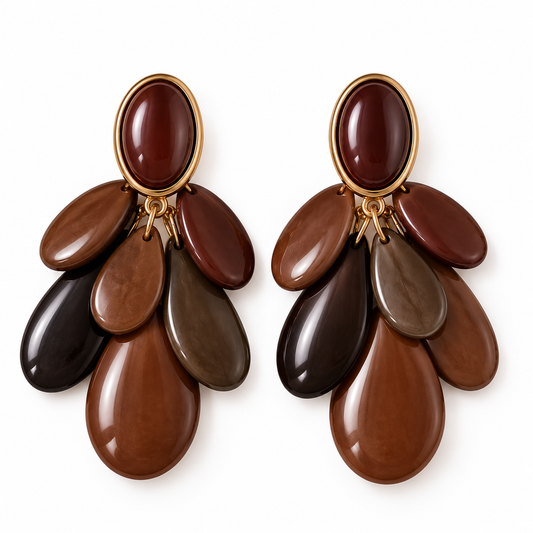 Earthy Elegance Statement Drop Earrings – Brown Mix