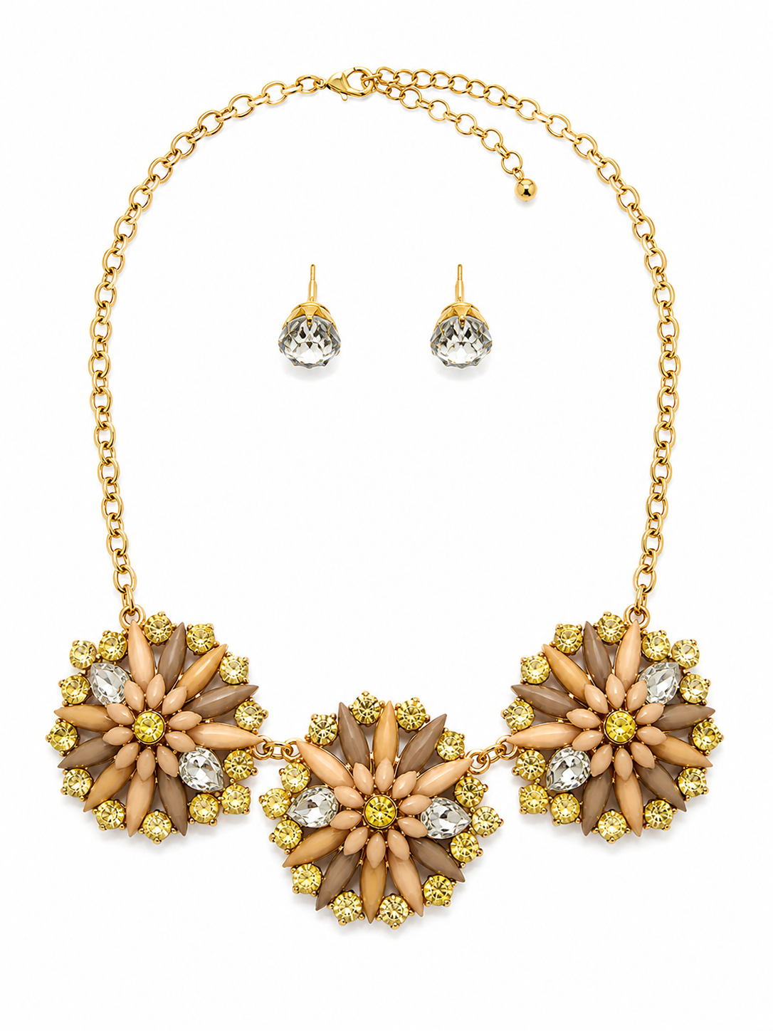 Champagne Blossom Crystal Statement Necklace Set
