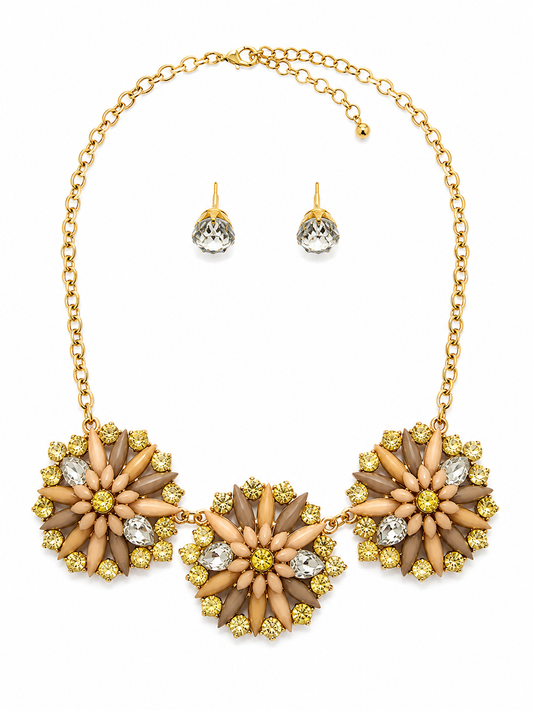 Champagne Blossom Crystal Statement Necklace Set